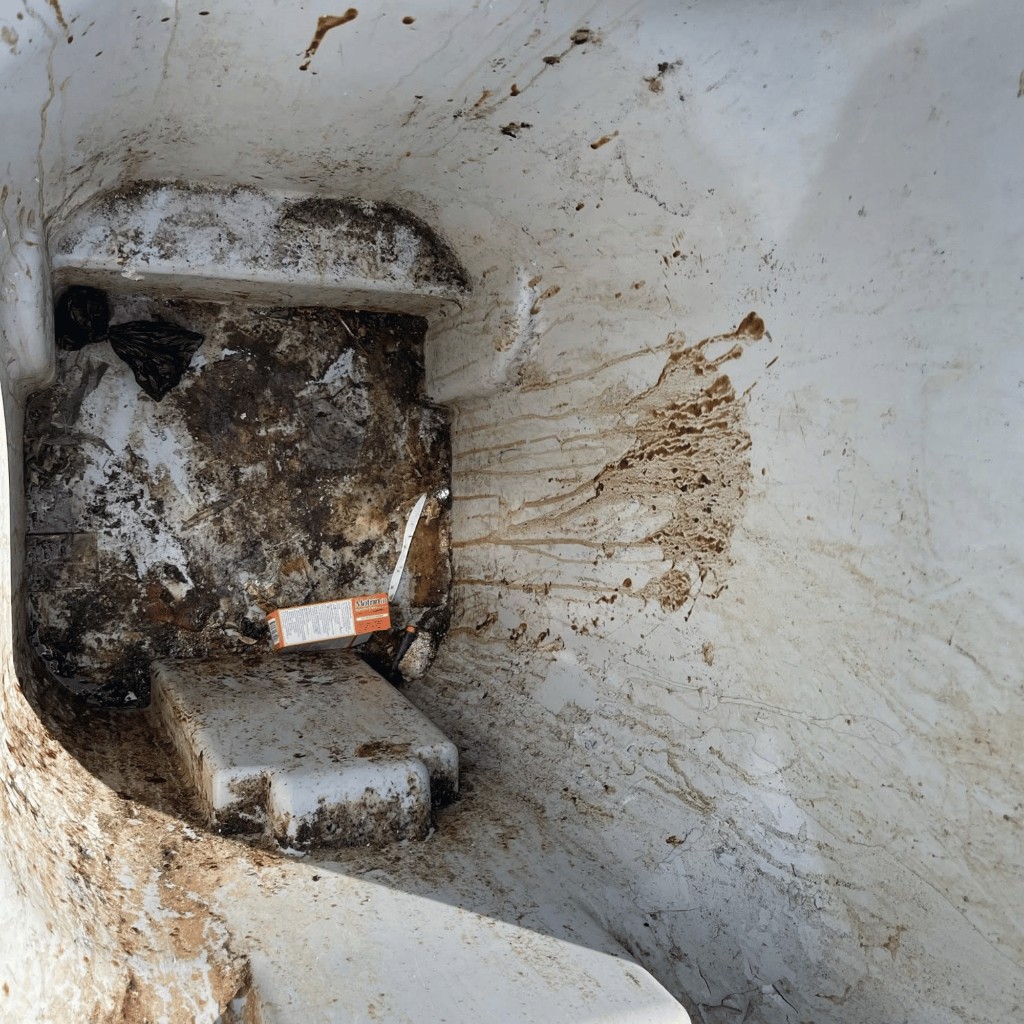 Before photo of dirty trash bin interior